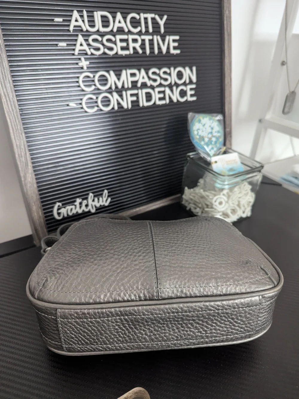 Cole Haan Metallic Gray Pebbled Leather Crossbody Bag